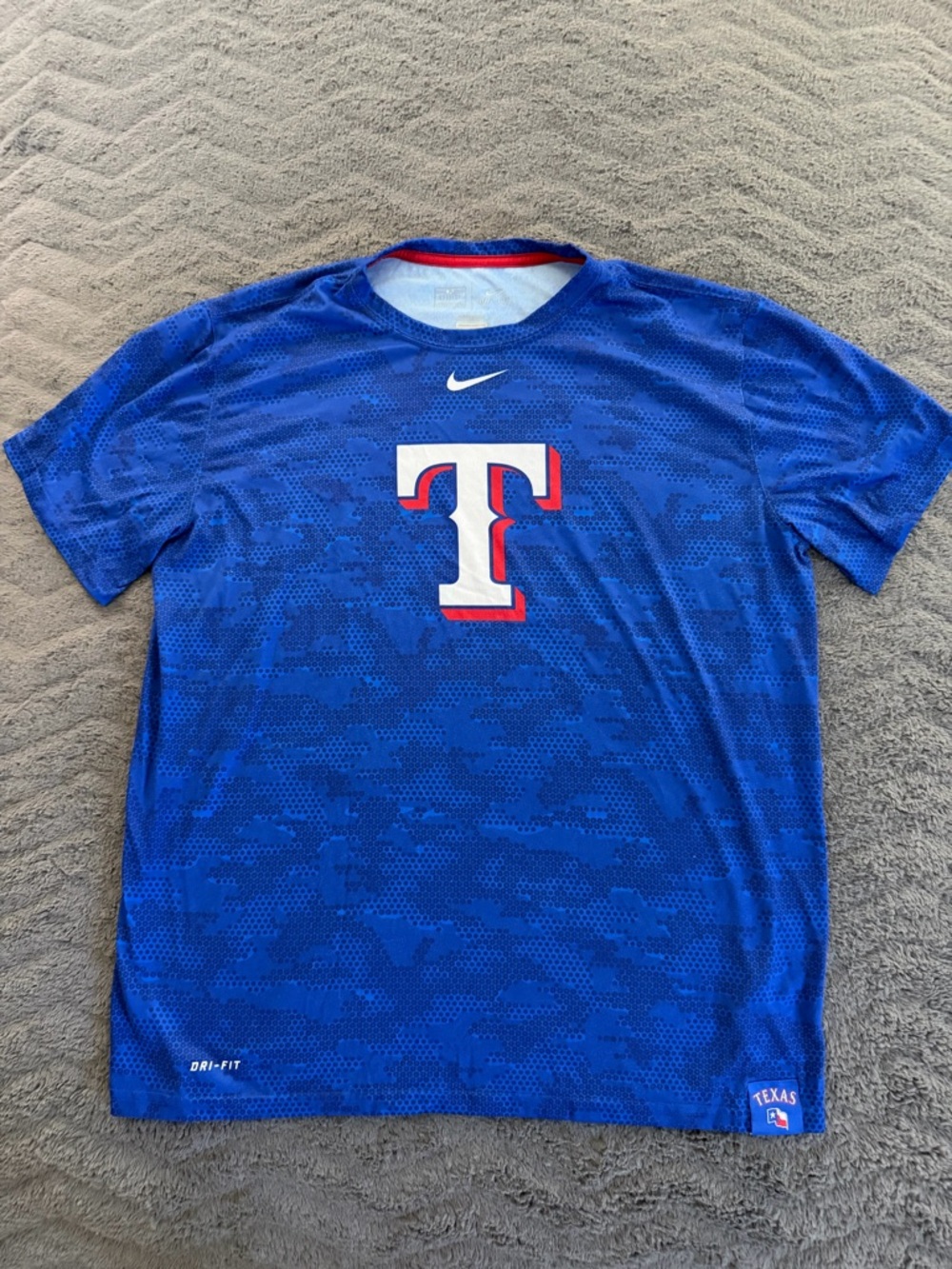 Nike Blue Short Sleeve Dri-Fit Texas Rangers with White & Red Logo